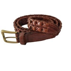 BAS Braided Leather Belt Men's Sz 44L Cognac Brown Brass Buckle